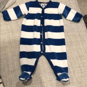 Petit Bateau blue/white striped button up pajamas